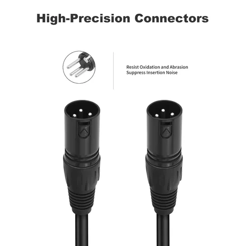 Miniatura 4 de Paquete de 2 cables de micrófono XLR macho a macho de 3 pines, cable de audio equilibrado profesional con cobre sin oxígeno, conectores chapados