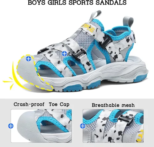 Miniatura 3 de JMFCHI Sandalias deportivas de verano para niños y niñas, sandalias de punta cerrada para exteriores, zapatos atléticos para agua, sandalias