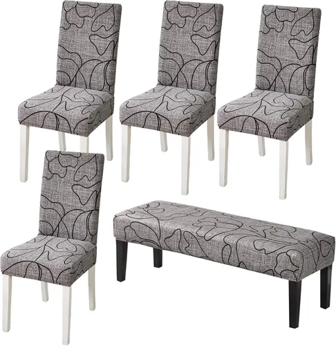 Miniatura 27 de CRFATOP 4 Piezas de Fundas Elásticas para Silla de Comedor con Funda para Banco Fundas Impresas para Silla de Comedor Fundas para Cojín de Asiento