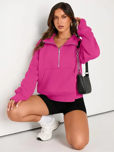Miniatura 5 de AUTOMET Sudaderas con media cremallera para mujer, sudadera corta de vellón con cremallera de un cuarto, sudaderas con capucha para el otoño, a