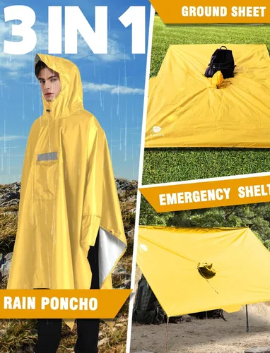 Miniatura 61 de ANYOO Poncho de lluvia con capucha para adultos, impermeable, ligero, para hombres y mujeres, chaqueta de lluvia reutilizable para emergencias al