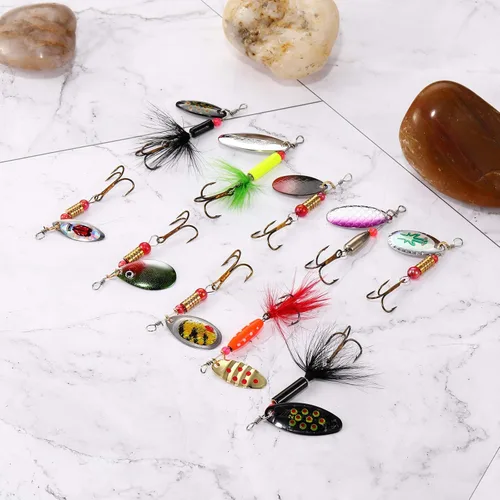 Miniatura 5 de Skylety 40 piezas de señuelo de pesca de metal duro colorido cebo giratorio con caja de aparejos cuchara de trucha señuelos de pesca para lubina