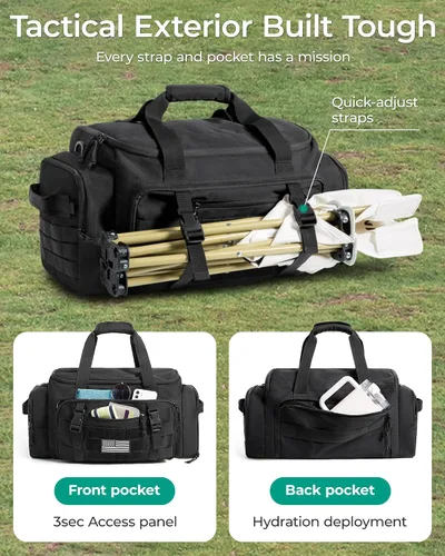 Miniatura 6 de BAGSMART Bolsa táctica de gimnasio para hombres, bolsa de lona de 22 litros para viajes con compartimento para zapatos, mochila táctica 4 en 1