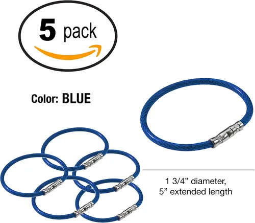 Miniatura 4 de Lucky Line Llavero de bloqueo giratorio de 5 pulgadas, bucle de alambre de acero recubierto de nailon flexible, resistente a la corrosión y Azul
