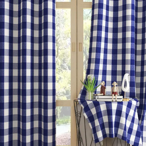Miniatura 14 de UPOPO Cortinas de ventana Buffalo Check 122 cm de largo, cortinas de algodón para sala de estar, paneles de cortina a cuadros para dormitorio