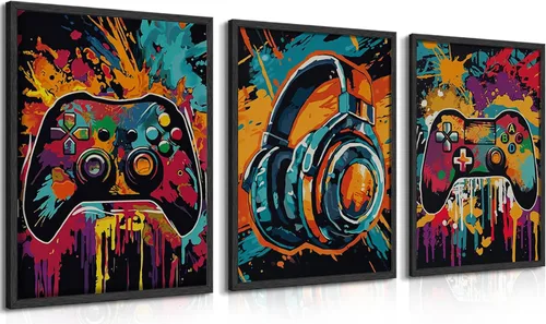 Miniatura 11 de Juego de Arte de Pared para Decoración de Sala de Juegos de 3 Piezas - Decoración de Pared de Control de Videojuegos para Gamers, Póster de Lienzo