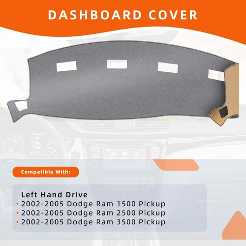 Miniatura 2 de Funda para tablero de instrumentos, tapete para salpicadero compatible con Dodge Ram 1500, 2500, 3500, años 2005-2002 (para transmisión izquierda)
