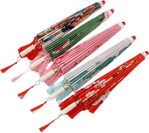 Miniatura 31 de THY COLLECTIBLES Sombrilla de seda clásica de estilo asiático de 33 pulgadas con borlas para bodas, fotografías, disfraces, cosplay, decoración