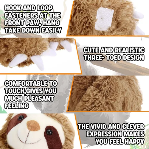 Miniatura 3 de Queekay 2 Paquetes de Peluches de Perezoso Colgantes de 18 Pulgadas, Perezoso de Tres Dedos con Manos de Velcro para Adolescentes y Adultos, Regalos