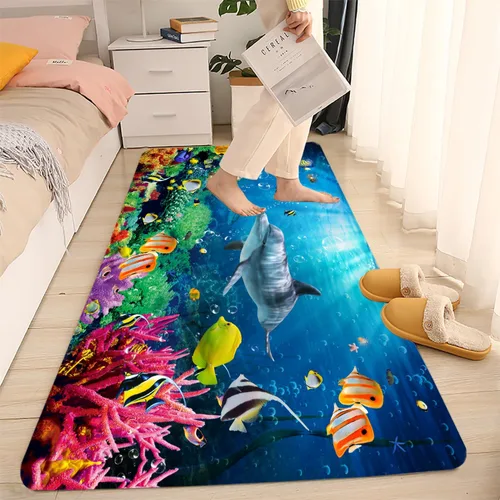 Miniatura 26 de LYFANS Alfombras de baño de espuma de esponja absorbente suave para baño y cocina (47 x 18 pulgadas), tapete de franela antideslizante brillante