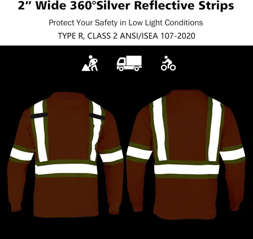 Miniatura 5 de VENDACE Camiseta de trabajo de seguridad de alta visibilidad para hombre, ANSI Clase 2, camisa de manga larga reflectante con bolsillo (naranja, 2XL)