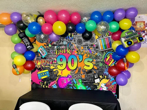 Miniatura 2 de Telón de fondo de los años 90 de 7 x 5 pies para decoraciones de fiesta, pared de ladrillo de graffiti de hip hop, fondo de fotografía de regreso a