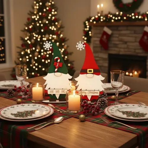Miniatura 6 de Juego de 3 decoraciones de mesa de Navidad con gnomos de madera, decoración navideña para el hogar, oficina, chimenea, centro de mesa