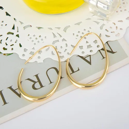 Miniatura 5 de Aretes de aro ligeros con forma de lágrima para mujer, chapados en oro blanco de 14 quilates, grandes y ovalados, de alto pulido, joyería de regalo