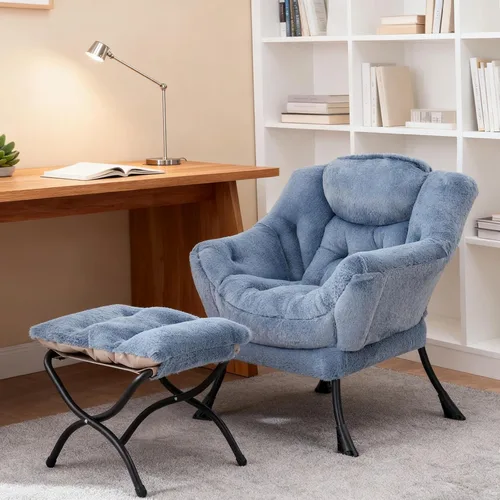 Miniatura 2 de Welnow - Silla perezosa con otomana, moderna silla de descanso con reposabrazos y bolsillo lateral, juego de sillón tapizado de ocio, sillón