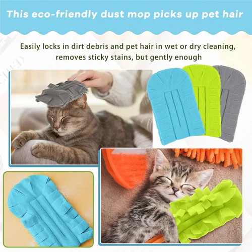 Miniatura 3 de Zubebe 3 piezas de repuesto de plumero de forro polar reutilizables, plumeros planos de plumas, almohadillas de limpieza lavables para múltiples