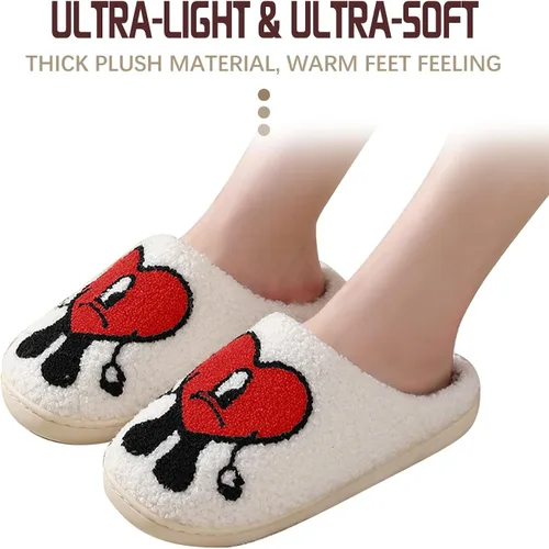 Miniatura 4 de Las bonitas pantuflas de conejito malo perfectas para mujeres y hombres bordado de dibujos animados pantuflas cálidas de invierno con patrón de amor