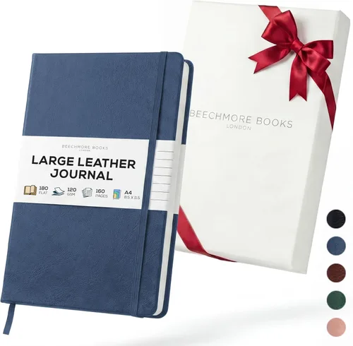 Miniatura 29 de BEECHMORE BOOKS Cuaderno rayado, 5.8 x 8.3 pulgadas, páginas rayadas A5, 160 páginas, diarios de cuero de tapa dura para mujeres, hombres, escritura