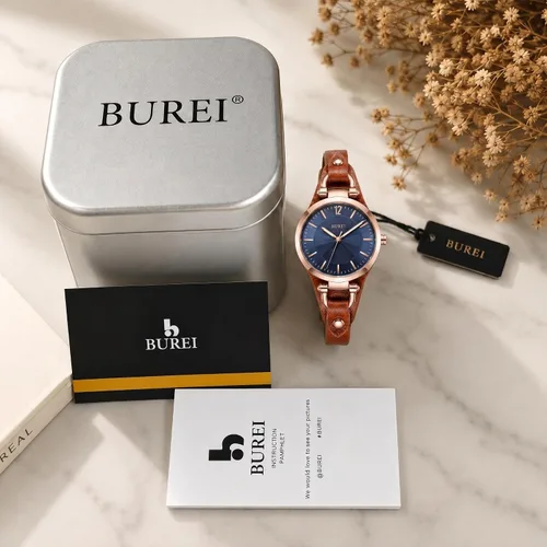 Miniatura 6 de BUREI Reloj de pulsera analógico de cuarzo para mujer, correa de cuero, reloj de pulsera Relogio Feminino, regalo para mujer