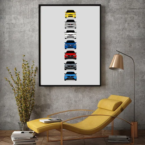 Miniatura 4 de Custom Car Posters Póster hecho a mano compatible con Honda Civic Type-R Generations e impresión de Civic Type R