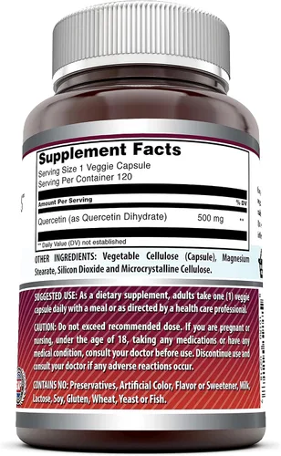 Miniatura 2 de Amazing Formulas Quercetina 500mg 120 cápsulas vegetales Suplemento – Sin OMG – Sin gluten – Apoya la salud y el bienestar general