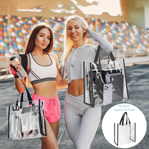 Miniatura 2 de Paterr Paquete de 20 bolsas de plástico transparentes de 10 x 10 x 4 pulgadas, bolsa de regalo aprobada por estadios con asas para mujeres