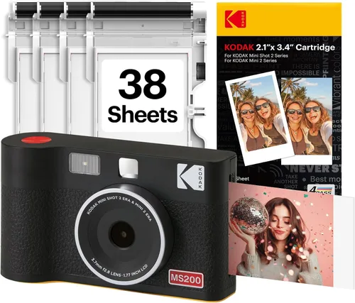 KODAK Mini Shot 2 ERA 4PASS - Cámara instantánea y impresora fotográfica 2 en 1 (negro, cámara + 8 hojas iniciales + 60 hojas)
