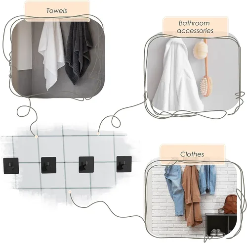 Miniatura 4 de Ganchos autoadhesivos para toallas de baño de níquel cepillado para montar en la puerta de baño, tiras fuertes de acero inoxidable SUS304