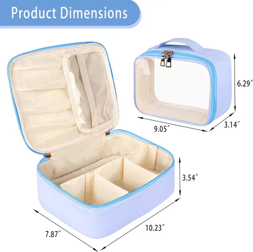 Miniatura 2 de Bolsa de maquillaje, 2 bolsas de cosméticos de piel sintética, estuche de maquillaje portátil de viaje, organizador de maquillaje grande con bolsa