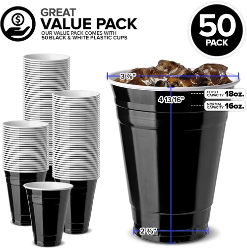 Miniatura 2 de Stock Your Home Vasos de plástico negros desechables, 16 onzas (50 unidades) resistentes, paquete de vasos grandes para fiesta, paquete a granel