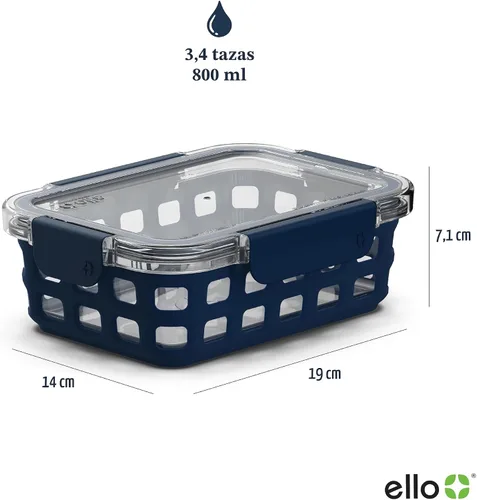 Miniatura 3 de Ello Duraglass - Juego de 3 recipientes de vidrio para almacenamiento de alimentos de 3.4 tazas con funda de silicona y tapas de plástico herméticas