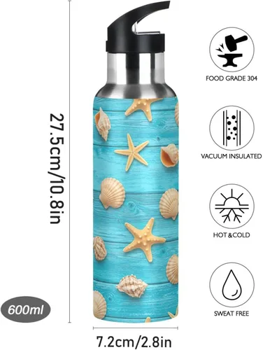Miniatura 9 de Seashells Stainless Steel Water Bottle 32 Oz, BPA-Free Sport Water Bottle Insulated Leakproof Water Bottles