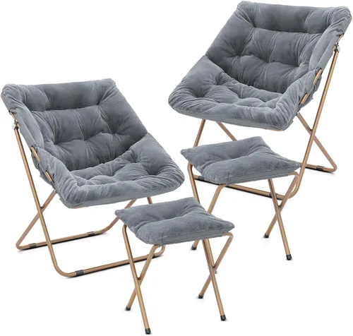 Miniatura 74 de Cómoda silla con platillo, silla de sala de estar, silla plegable acolchada suave de piel sintética, cómoda silla cuadrada de luna para sala