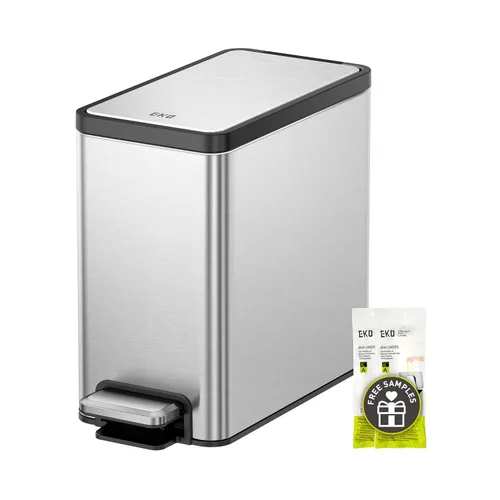 Miniatura 17 de EKO Cubo de basura pequeño para baño con tapa, cierre suave, pedal escalonado, cubo de basura de acero inoxidable de 10 litros/2.6 galones con cubo