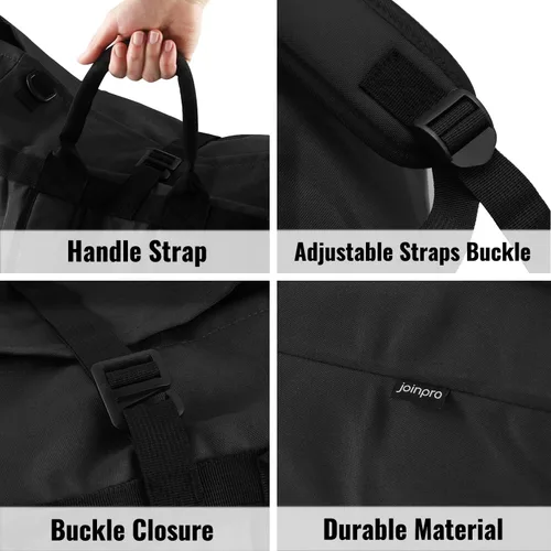 Miniatura 3 de JOINPRO Mochila Bolsa de Lavandería, 125L, extra grande con correas para el hombro, diseño ajustable y extensible, cesta de 3 bolsillos para Negro