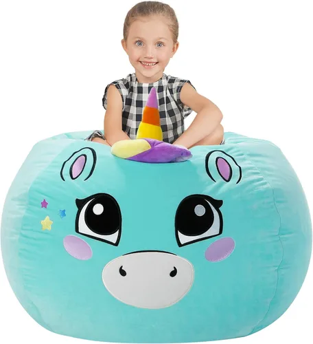 Miniatura 43 de Aubliss Puf de Almacenamiento de Animales de Peluche, Silla Puf de Unicornio, Stuff 'n Sit para Niños, Mediano 32" - Lona Unicornio Azul Azul