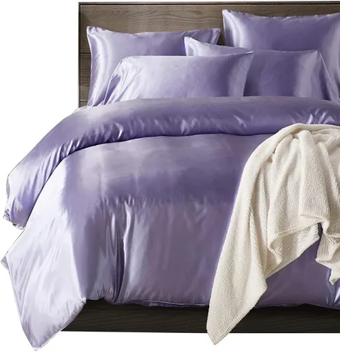 Miniatura 9 de HOTNIU Juego de funda de edredón de seda satinada con cierre de cremallera, colección de ropa de cama de 2 piezas ultra suave de alta calidad