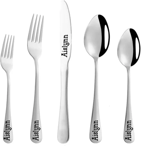 Miniatura 12 de Juego de cubiertos personalizado de acero inoxidable, cuchillo grabado, tenedores, cuchara, nombres personalizados se grabarán en tu vajilla, regalo