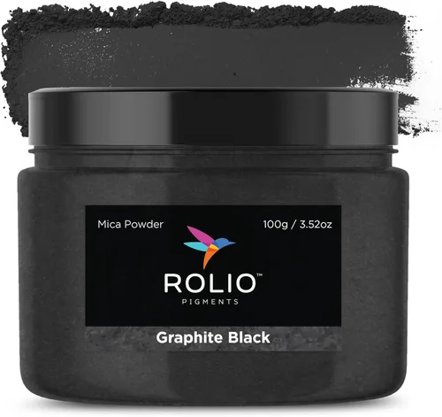 Rolio Polvo de Mica Negro Premium - Negro Grafito (100G / 3.5 oz) - 1 Frasco de Polvo de Mica Negro para Resina Epoxi, Tinte, Fabricación de Jabón,