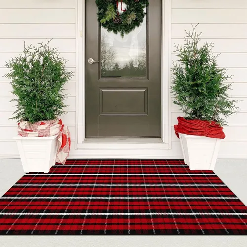 Miniatura 30 de KIMODE Alfombras para puerta delantera de 24"x35", alfombra reversible lavable para decorar el porche de una casa de campo, alfombras a rayas por