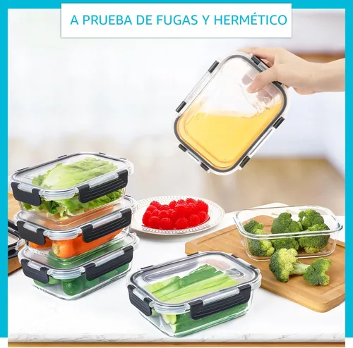 Miniatura 3 de Skroam Paquete de 10 Recipientes de Vidrio para Preparación de Comida, Recipientes de Almacenamiento de Alimentos de Vidrio de 22 OZ con Tapa Gris