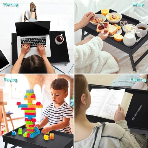 Miniatura 7 de Bandeja de cama para desayuno, bandeja de comida con patas plegables, bandeja de cocina para escritorios de regazo, portátil, computadora, sofá