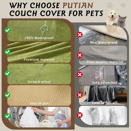 Miniatura 6 de PuTian Funda de sofá 100% impermeable para perros, antiarañazos, lavable, antideslizante, manta de funda de 2 cojines para sofá silla reclinable