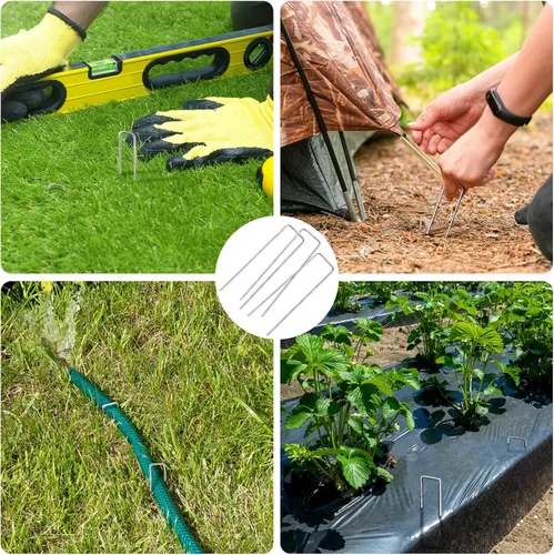Miniatura 5 de Grapas de paisaje de jardín, 100 unidades de 6 pulgadas para exteriores, de acero inoxidable, resistente, estacas de jardín, pasadores galvanizados