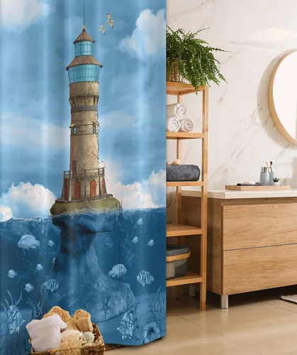 Miniatura 111 de set de cortina para baño decorativa de tela de poliéster con ganchos