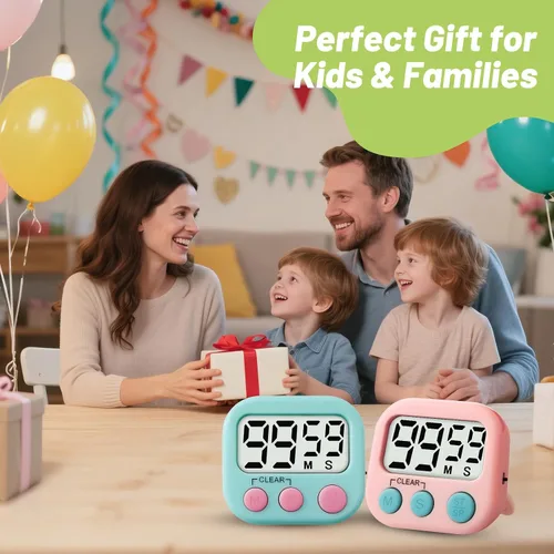 Miniatura 7 de Temporizador digital de 2 piezas para niños, temporizador de cocina magnético de cuenta regresiva, temporizadores de alarma fuertes mejorados