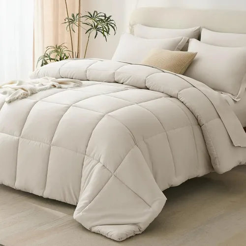 Miniatura 11 de CozyLux Juego de edredón tamaño individual XL, color beige, juego de cama de 5 piezas individual XL, juego de ropa de cama suave extra largo