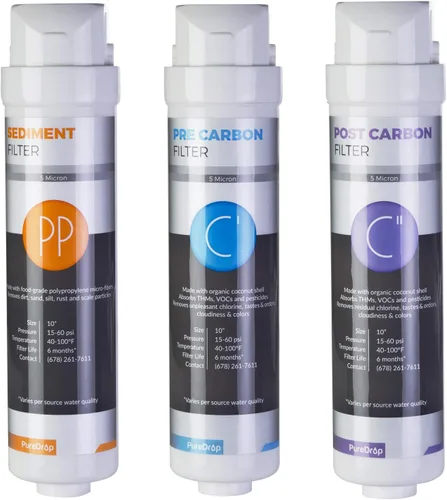 PureDrop Cartuchos de filtro de agua de repuesto de prefiltro de 3 etapas para debajo del fregadero de ultrafiltración CUW4 (sin membrana incluida)