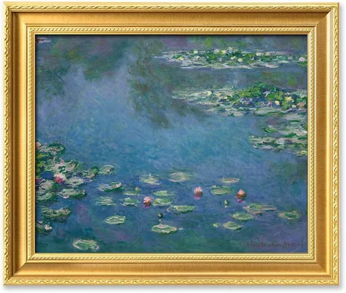 Miniatura 115 de IPIC - Reproducción artística de los lirios de agua de Claude Monet 1906, impresiones giclée coinciden con el marco dorado clásico, arte de pared