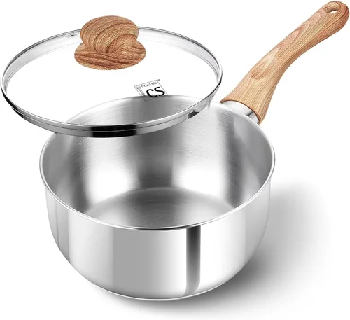 Miniatura 10 de KOCH SYSTEME CS Cacerola de acero inoxidable, olla de acero inoxidable de 1 cuarto de galón con base inoxidable de 5 capas, sartén con tapa y mango
